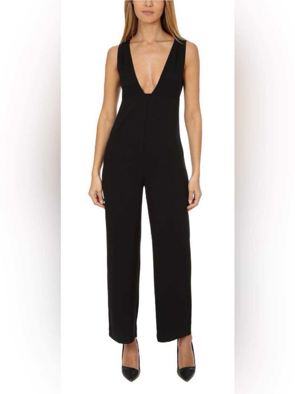 GANNI Black Clark Plunging V-Neck Crepe Jumpsuit